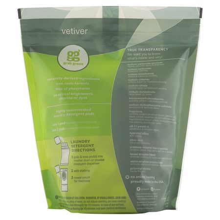 Grab Green, 3-in-1 Laundry Detergent Pods, Vetiver, 60 Loads,2lbs, 6oz (1,080 g):المنظفات, الغسيل