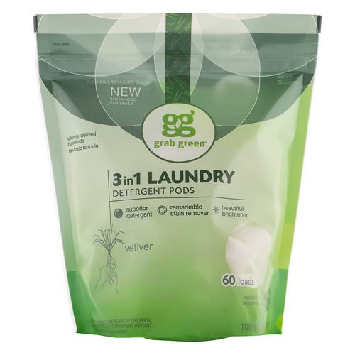 Grab Green, 3-in-1 Laundry Detergent Pods, Vetiver, 60 Loads,2lbs, 6oz (1,080 g) فوائد