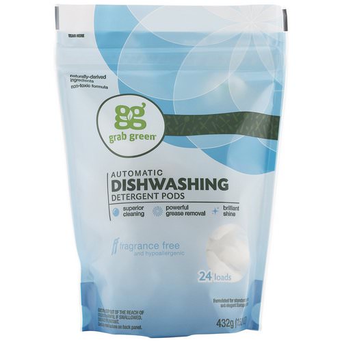 Grab Green, Automatic Dishwashing Detergent Pods, Fragrance Free, 24 Loads, 15.2 oz (432 g) فوائد
