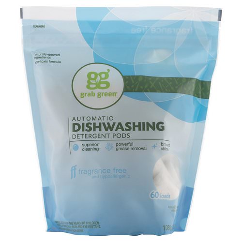 Grab Green, Automatic Dishwashing Detergent Pods, Fragrance Free, 60 Loads,2lbs, 6oz (1,080 g) فوائد