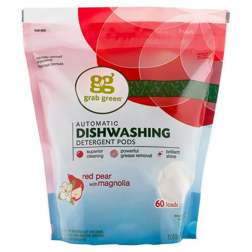 Grab Green, Automatic Dishwashing Detergent Pods, Red Pear with Magnolia, 60 Loads, 2 lbs 4 oz (1,080 g) فوائد