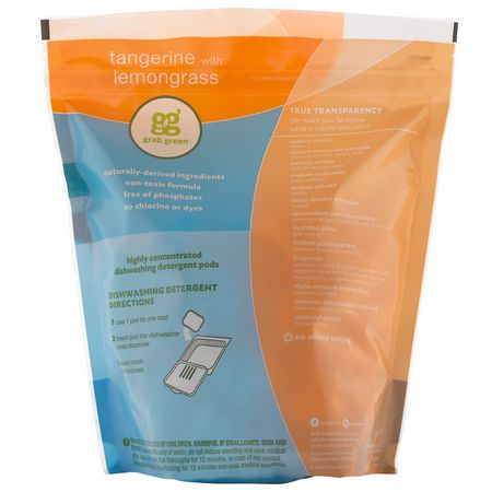 Grab Green, Automatic Dishwashing Detergent Pods, Tangerine with Lemongrass, 60 Loads, 2lbs, 6oz (1,080 g):منظفات الأ,اني, طبق