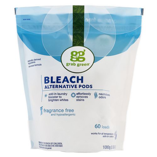 Grab Green, Bleach Alternative Pods, Fragrance Free, 60 Loads, 2 lbs 6 oz (1080 g) فوائد