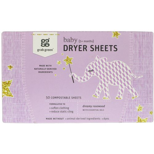 Grab Green, Dryer Sheets, Baby, Dreamy Rosewood with Essential Oils, 5+ Months, 50 Compostable Sheets فوائد