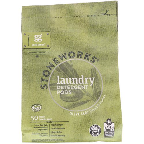 Grab Green, Stoneworks, Laundry Detergent Pods, Olive Leaf, 50 Loads, 1.65 lbs (750 g) فوائد