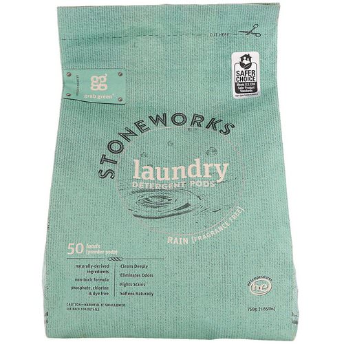 Grab Green, Stoneworks, Laundry Detergent Pods, Rain, 50 Loads, 1.65 lbs (750 g) فوائد