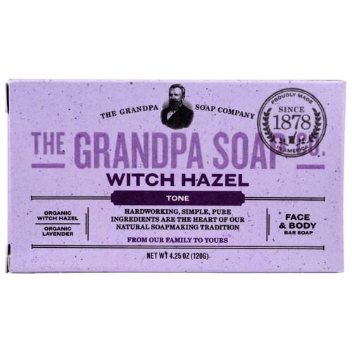 Grandpa's, Face & Body Bar Soap, Tone, Witch Hazel, 4.25 oz (120 g) فوائد