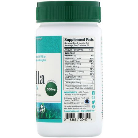 Green Foods, Organic Chlorella, 500 mg, 120 Tablets:شل,ريلا, الطحالب