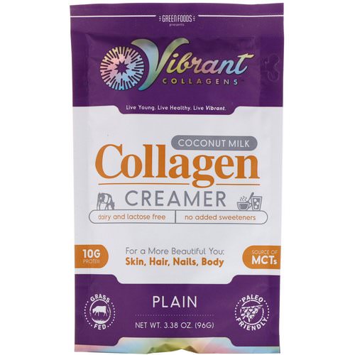 Green Foods, Vibrant Collagens, Coconut Milk Collagen Creamer, Plain, 3.38 oz (96 g) فوائد