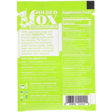 Green Foods, Folded Fox, Organic Matcha Green Tea, 0.07 oz (2 g):شاي ماتشا