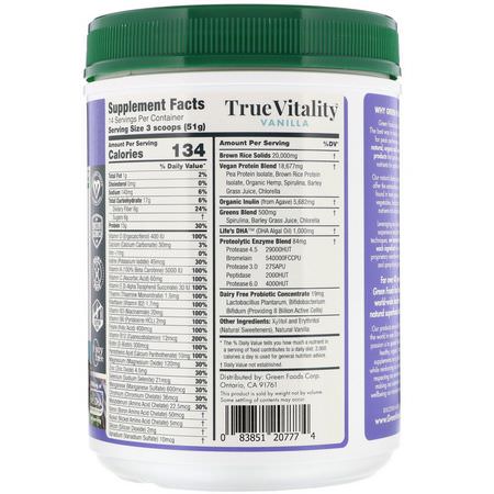 Green Foods, True Vitality, Plant Protein Shake with DHA, Vanilla, 1.57 lbs (714 g):البر,تين النباتي ,
