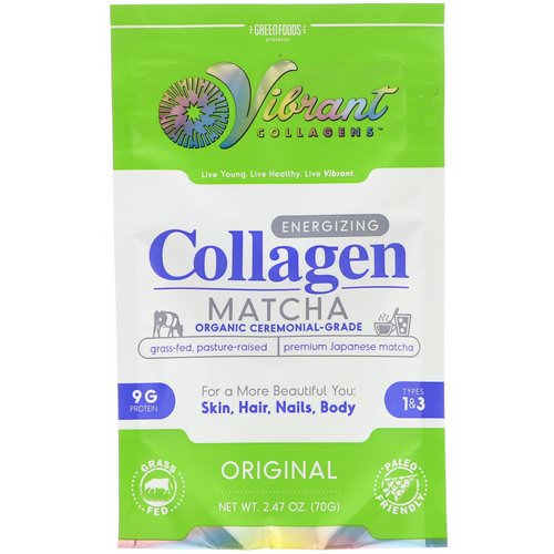 Green Foods, Vibrant Collagens, Energizing Collagen Matcha, Original, 2.47 oz (70 g) فوائد