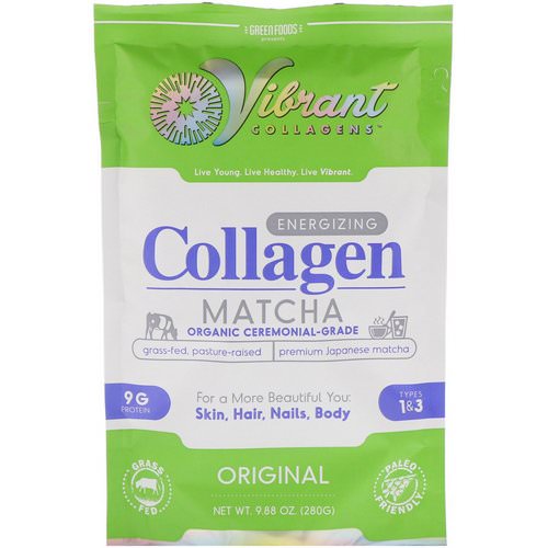 Green Foods, Vibrant Collagens, Energizing Collagen Matcha, Original, 9.88 oz (280 g) فوائد