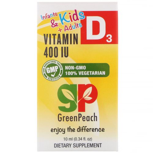 GreenPeach, Infants & Kids + Adults, Liquid Vitamin D3, 400 IU, 0.34 fl oz (10 ml) فوائد