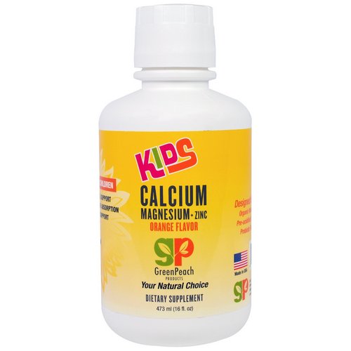 GreenPeach, Kids, Calcium Magnesium + Zinc, Orange Flavor, 16 fl oz (473 ml) فوائد