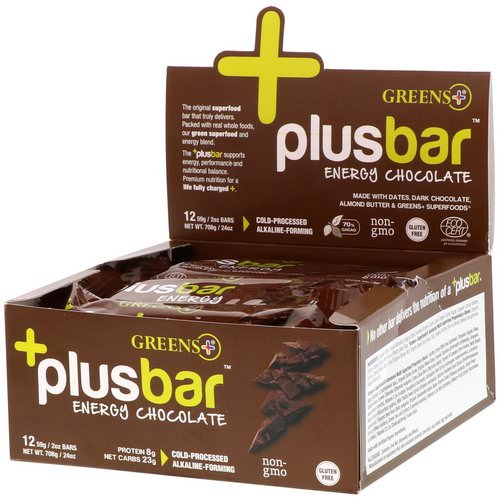 Greens Plus, Plusbar, Energy Chocolate, 12 Bars, 2 oz (59 g) Each فوائد