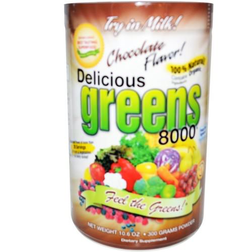 Greens World, Delicious Greens 8000, Chocolate Flavor, Powder, 10.6 oz (300 g) فوائد