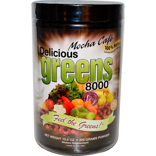 Greens World, Delicious Greens 8000, Mocha Cafe, Powder, 10.6 oz (300 g) فوائد