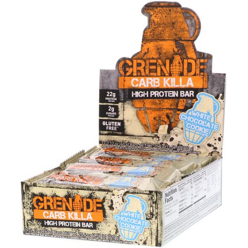 Grenade, Carb Killa High Protein Bar, White Chocolate Cookie, 12 Bars, 2.12 oz (60 g) Each فوائد