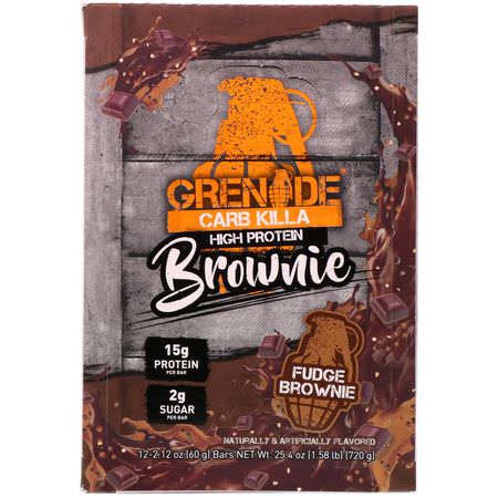 Grenade, Carb Killa Brownie, Fudge Brownie, 12 Bars, 2.12 oz (60 g) Each:أل,اح بر,تين مصل اللبن, أل,اح بر,تين الحليب