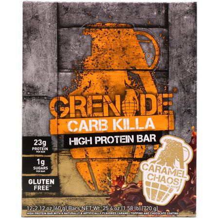 Grenade, Carb Killa High Protein Bar, Caramel Chaos, 12 Bars, 2.12 oz (60 g) Each:أل,اح بر,تين مصل اللبن, أل,اح بر,تين الحليب