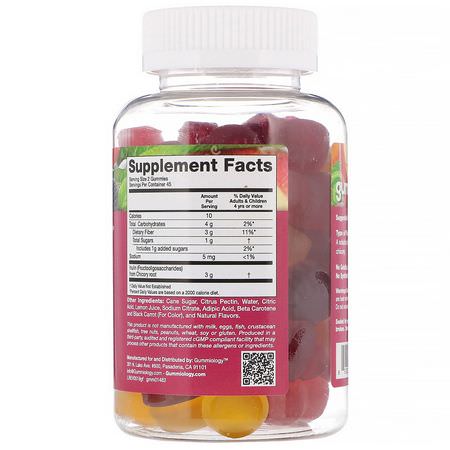 Gummiology, Adult Fiber Gummies, Natural Peach, Strawberry, & Blackberry Flavors, 100 Vegetarian Gummies:ألياف الأنس,لين Prebiotic ,الألياف