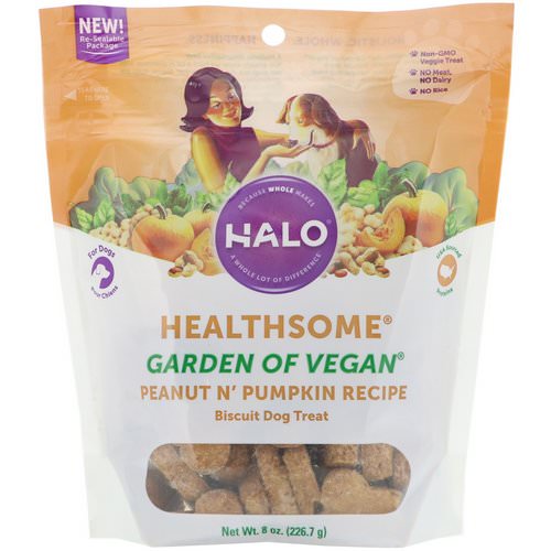 Halo, Healthsome, Garden of Vegan, Peanut N' Pumpkin Recipe, Biscuit Dog Treat, 8 oz (226.7 g) فوائد