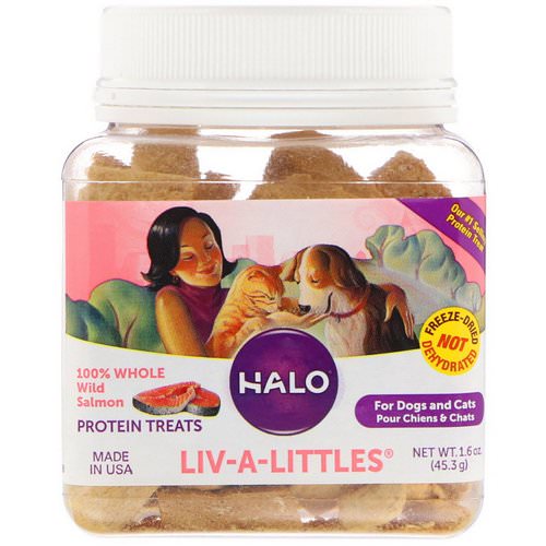 Halo, Liv-A-Littles, Protein Treats, 100% Whole Wild Salmon, For Dogs & Cats, 1.6 oz (45.3 g) فوائد