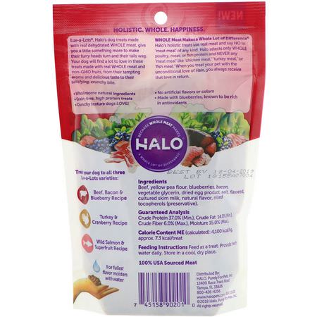 Halo, Luv-A-Lots, Dog Treats, Beef, Bacon & Blueberry Recipe, 5 oz (141.7 g):علاج الحي,انات الأليفة, الحي,انات الأليفة