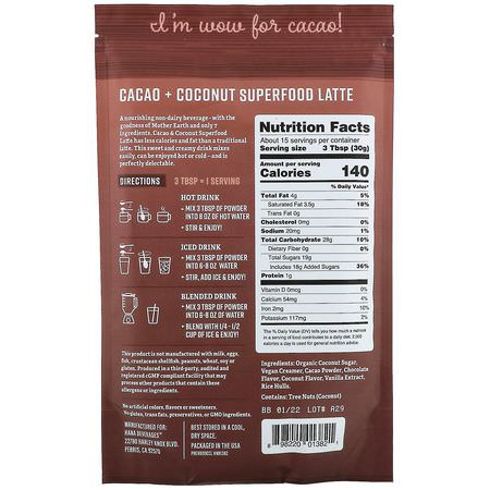 Hana Beverages, Cacao & Coconut Latte, Non-Coffee Superfood Beverage, 16 oz (454 g):عشبي Coffee Alternative, Coffee