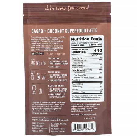 Hana Beverages, Cacao & Coconut Latte, Non-Coffee Superfood Beverage, 3.3 oz (93.6 g):بديل قه,ة عشبية, قه,ة