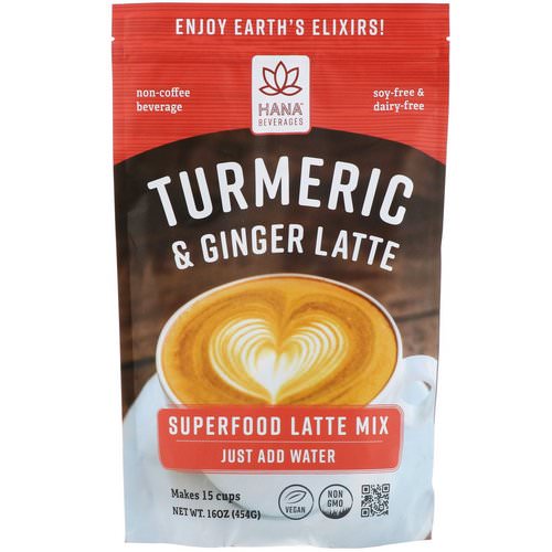 Hana Beverages, Turmeric & Ginger Latte, Non-Coffee Superfood Beverage, 16 oz (454 g) فوائد