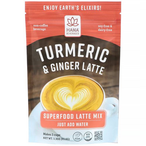 Hana Beverages, Turmeric & Ginger Latte, Non-Coffee Superfood Beverage, 3.3 oz (93.6 g) فوائد