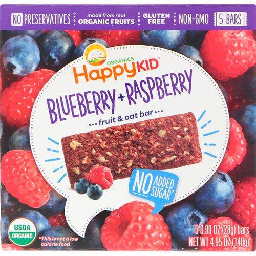 Happy Family Organics, Happy Kid, Blueberry + Raspberry, Fruit & Oat Bar, 5 Bars, 0.99 oz (28 g) Each فوائد