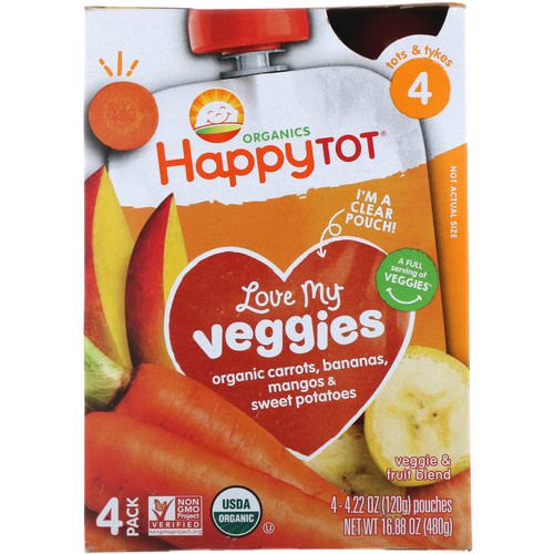 Happy Family Organics, Happy Tot, Love My Veggies, Carrot, Banana, Mango & Sweet Potato, 4 Pouches - 4.22 oz (120 g) Each فوائد