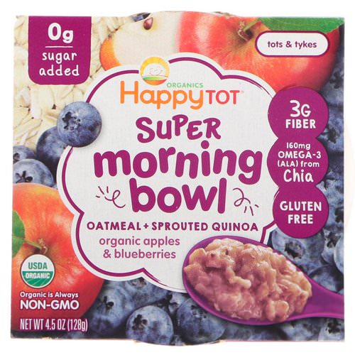 Happy Family Organics, Happy Tot, Super Morning Bowl, Oatmeal + Sprouted Quinoa, Organic Apples & Blueberries, 4.5 oz (128 g) فوائد
