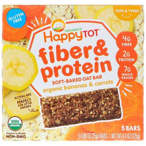 Happy Family Organics, Happytot, Fiber & Protein Soft-Baked Oat Bar, Organic Bananas & Carrots, 5 Bars, 0.88 oz (25 g) Each فوائد