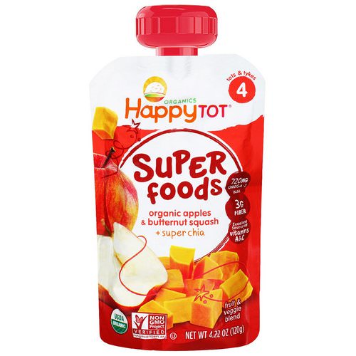 Happy Family Organics, Happytot Superfoods, Apples & Butternut Squash + Super Chia, 4.22 oz (120 g) فوائد