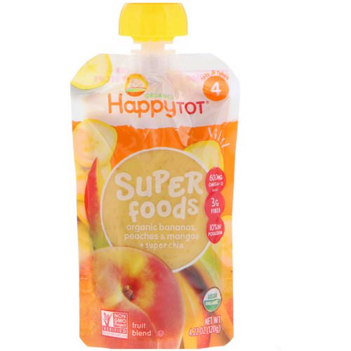 Happy Family Organics, HappyTot, SuperFoods, Bananas, Peaches & Mangos + Super Chia, 4.22 oz (120 g) فوائد
