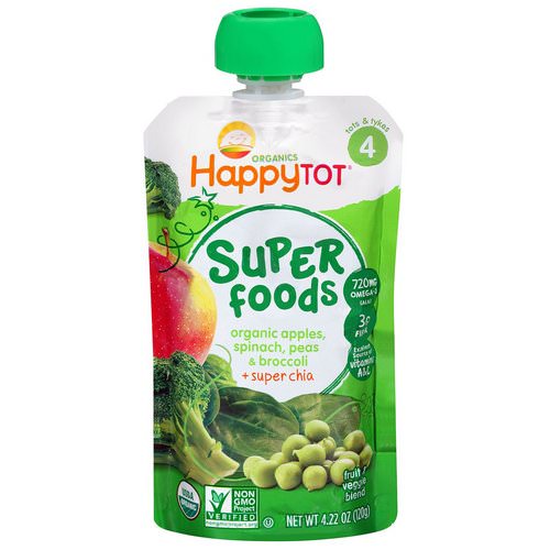 Happy Family Organics, Happytot, Superfoods, Organic Apples, Spinach, Peas & Broccoli + Super Chia, 4.22 oz (120 g) فوائد