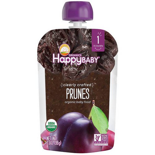 Happy Family Organics, Organic Baby Food, Stage 1, Clearly Crafted, Prunes, 4 + Months, 3.5 oz (99 g) فوائد