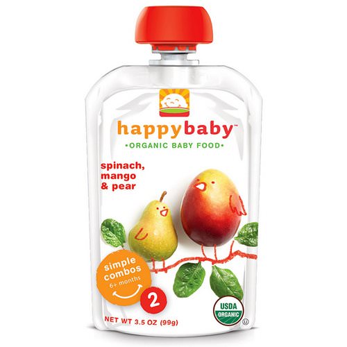 Happy Family Organics, Organic Baby Food, Stage 2, 6+ Months, Spinach, Mango & Pear, 3.5 oz (99 g) فوائد