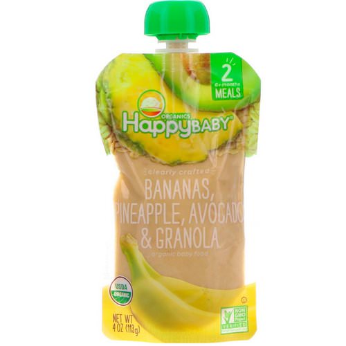 Happy Family Organics, Organic Baby Food, Stage 2, Clearly Crafted, 6+, Bananas, Pineapple, Avocado & Granola, 4 oz (113 g) فوائد