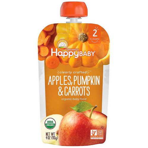 Happy Family Organics, Organic Baby Food, Stage 2, Clearly Crafted, 6+ Months Apples, Pumpkin & Carrots, 4 oz (113 g) فوائد