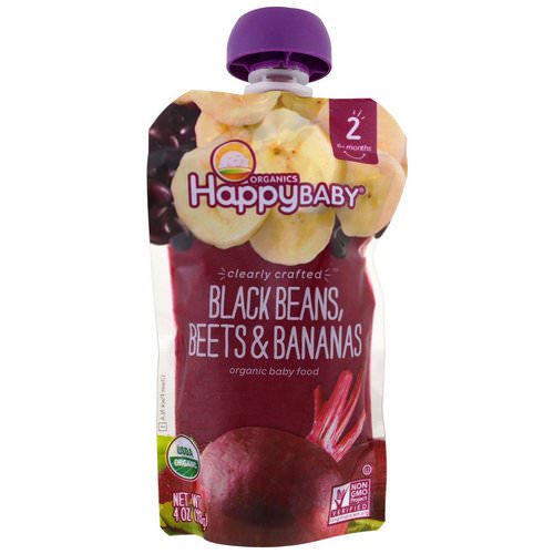 Happy Family Organics, Organic Baby Food, Stage 2, Clearly Crafted 6+ Months, Black Beans, Beets & Bananas, 4 oz (113 g) فوائد