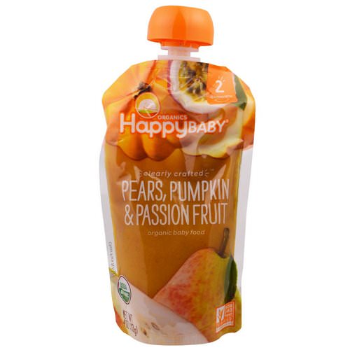 Happy Family Organics, Organic Baby Food, Stage 2, Clearly Crafted, 6+ Months, Pears, Pumpkin, & Passion Fruit, 4.0 oz (113 g) فوائد