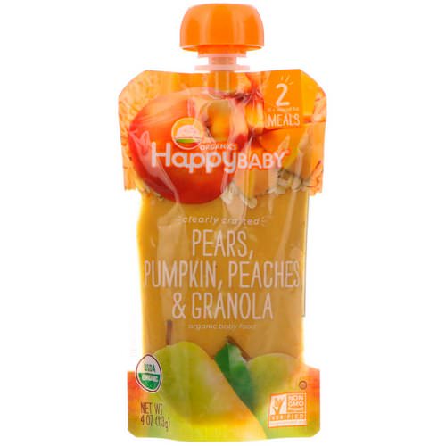 Happy Family Organics, Organic Baby Food, Stage 2, Clearly Crafted 6+ Months, Pears, Pumpkin, Peaches & Granola, 4 oz (113 g) فوائد