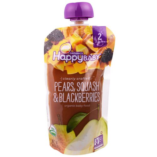 Happy Family Organics, Organic Baby Food, Stage 2, Clearly Crafted 6+ Months, Pears, Squash & Blackberries, 4.0 oz (113 g) فوائد