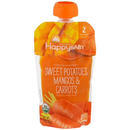 Happy Family Organics, Organic Baby Food, Stage 2, Clearly Crafted 6+ Months, Sweet Potatoes, Mangos & Carrots, 4 oz (113 g) فوائد