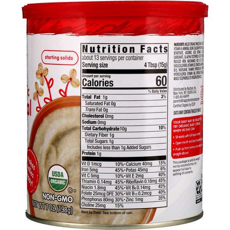 Happy Family Organics, Organic Probiotic Baby Cereal, Oatmeal, 7 oz (198 g):حب,ب الأطفال الساخنة,تغذية الأطفال